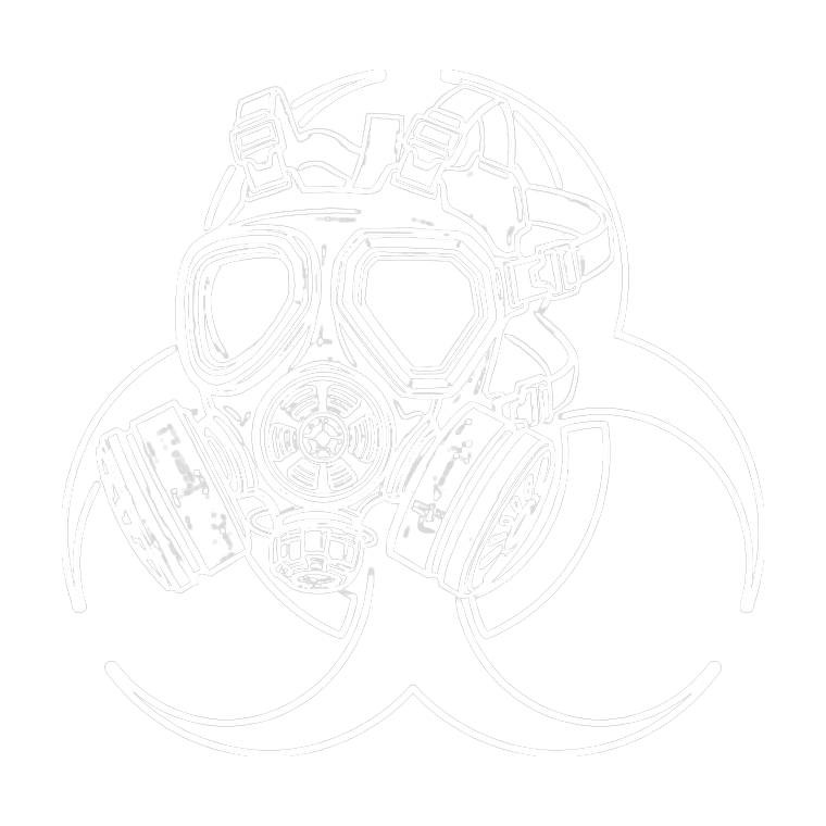 SEBE biosecurity emblem: a gas mask within a biohazard trefoil